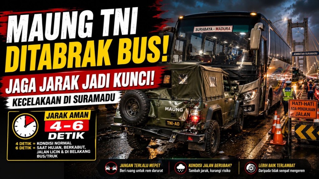 MAUNG TNI DITABRAK BUS DI SURAMADU! Ternyata Jaga Jarak Bisa Jadi Penentu&nbsp;Keselamatan